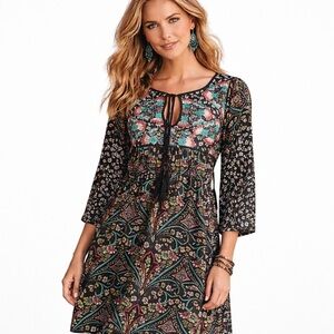 Sundance Women’s M Chelsea Morning Rayon Dress Black Embroidered Boho Peasant